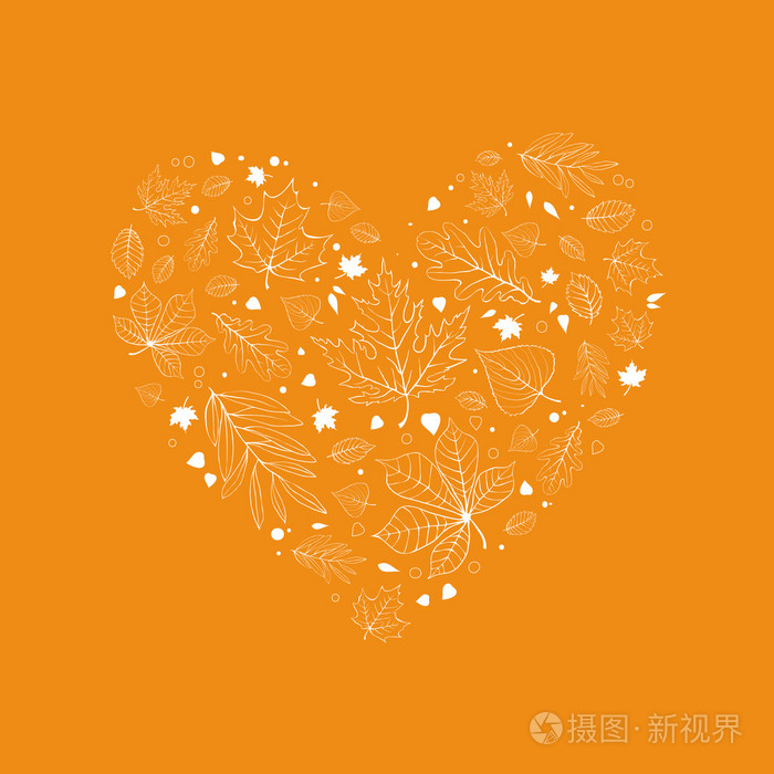 秋天的树叶上黄心设计白色轮廓