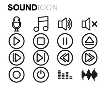 矢量的黑色线条声音图标设置图片