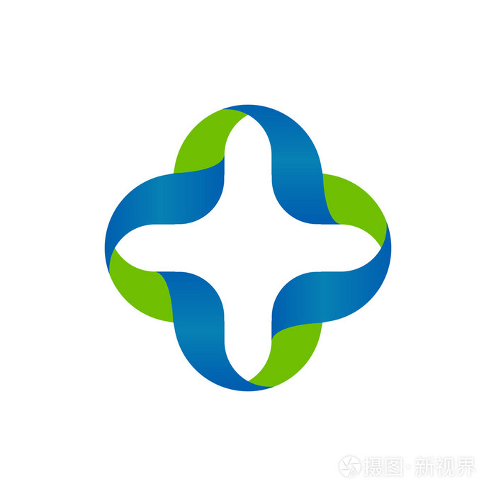 孤立的抽象蓝色和绿色交叉矢量标志外林