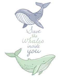 保护海洋卡通可爱的卡通绘图海洋生物鲸鱼照片