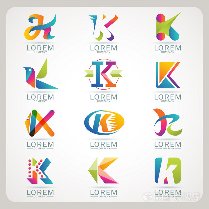 标识字母 k 元素和抽象 web 图标和全球矢量符号