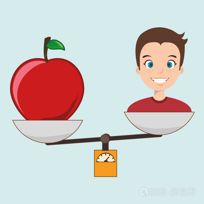 男人卡通水果苹果平衡