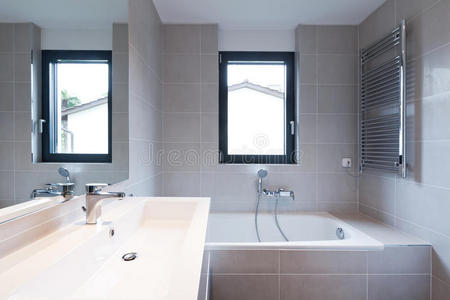 下沉 奢侈 洗澡 浴室 空的 窗口 公寓 建筑学 房子 镜子