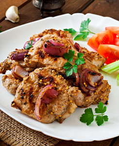 午餐 美食家 猪肉 烧烤 芹菜 食物 烹饪 烤的 芥末 西芹