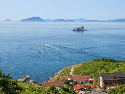 美丽的 天线 目的地 韩国人 海岸线 房屋 场景 离开 建筑学