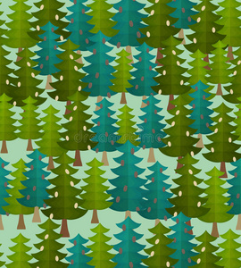 森林无缝模式。 冷杉林。 圣诞树装饰品
