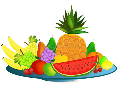 樱桃 葡萄 香蕉 卡通 水果 柠檬 食物 芒果 草莓 插图