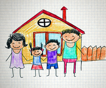 幸福的家庭幸福的家庭幼儿园儿童画画幼儿园女老师和儿童展示手工儿童