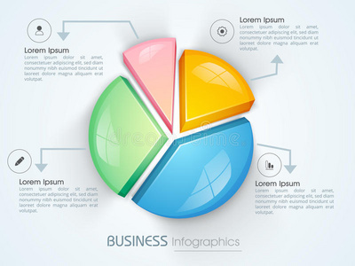 商业信息图表与彩色3D饼图。