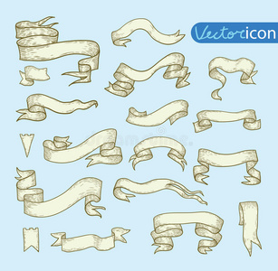 手绘复古丝带横幅矢量插图