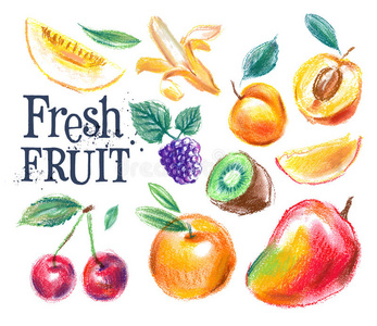 新鲜食品矢量标志设计模板。 成熟的水果