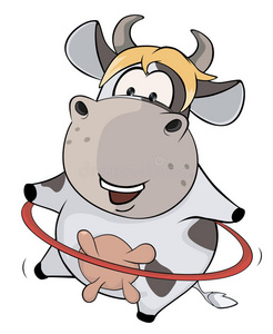 一头小牛和一个呼啦圈。 卡通