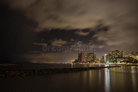 市中心 夜曲 佳能 夏威夷 美丽的 地标 海景 海洋 摩天大楼