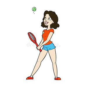 漫画卡通女人打网球