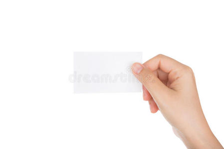 女性手拿白纸名片隔离可爱的小女孩拿着白纸艺术圣诞框架,白纸ba上有