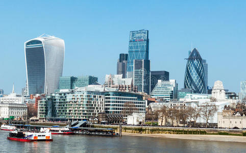 金融区。 伦敦天际线从塔桥，伦敦，英国
