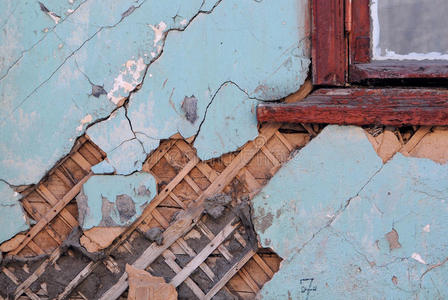 破坏 衰退 建筑 被遗弃的 古老的 房子 裂纹 特写镜头