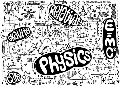 物理公式和现象. 手绘插图. 科学照片