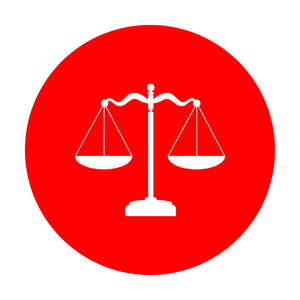 天平平衡的标志.白色图标上的红色圆圈照片