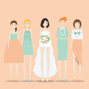 新娘与伴娘矢量图照片