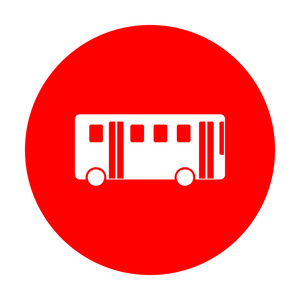 公交车简单的符号.白色图标上的红色圆圈照片