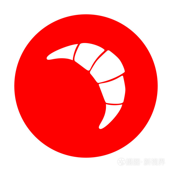 羊角面包简单的符号白色图标上的红色圆圈