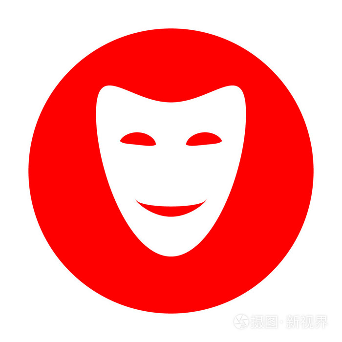 喜剧的戏剧脸谱.白色图标上的红色圆圈