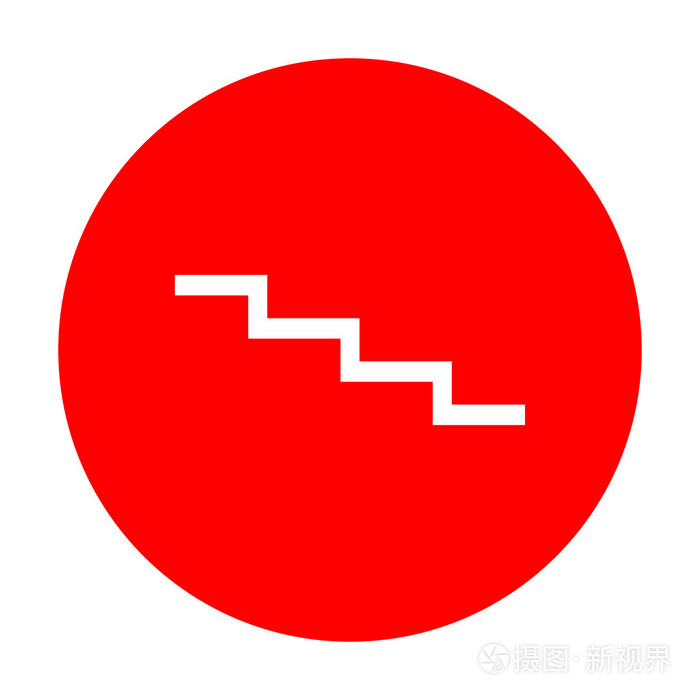 楼梯下的标志.白色图标上的红色圆圈