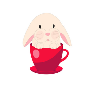 可爱的兔子在茶杯插图为婴儿时尚设置
