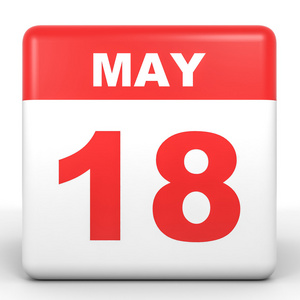 5 月 18 日.白色背景上的日历照片