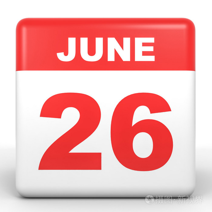 6月26日白色背景上的日历