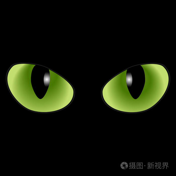 在黑色背景上的绿色猫眼睛