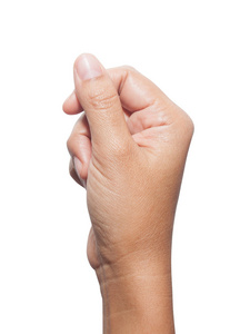 手持的东西在白色背景上手妇女抓住张贴隔离在白色背景伸手拿东西的手