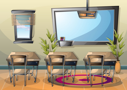 卡通矢量图室内教室与分层图片