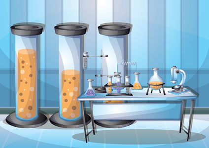 卡通矢量插图实验室内部空间与分层照片