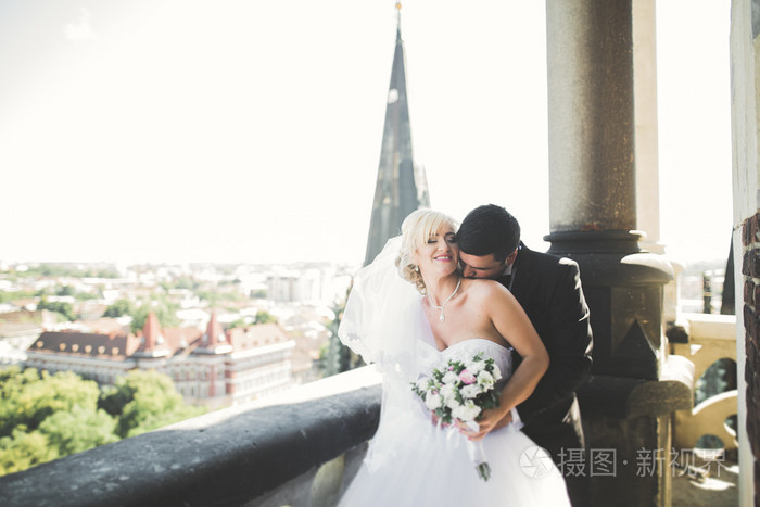 接吻的婚礼夫妇住在美丽的风景照片-正版商用图片1qlz85-摄图新视界