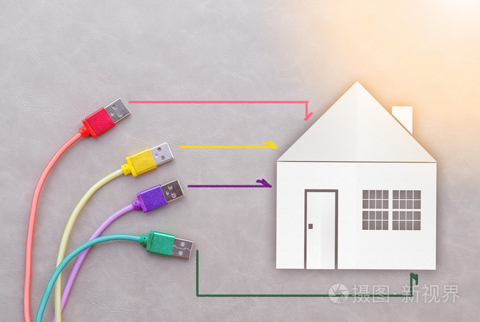 网络线缆用房子纸剪智能家居概念