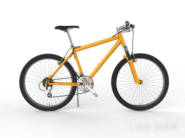 现代的黄色山地自行车侧视图