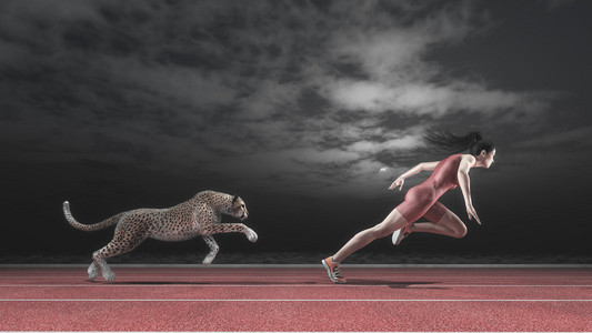 运动员女子与猎豹竞争图片