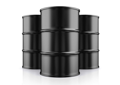 在白色背景上的黑金属油桶三维图照片