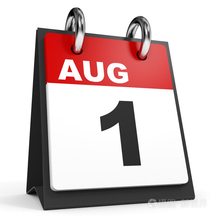 8月1日白色背景上的日历