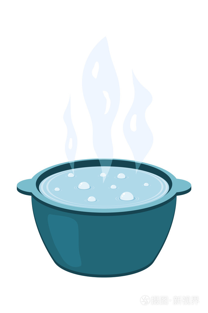 沸水金属锅的矢量插图烹饪
