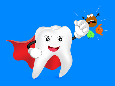 拳击与细菌的健康卡通牙照片