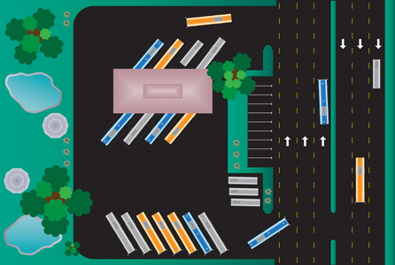 顶视图的矩形建筑物公交车站照片