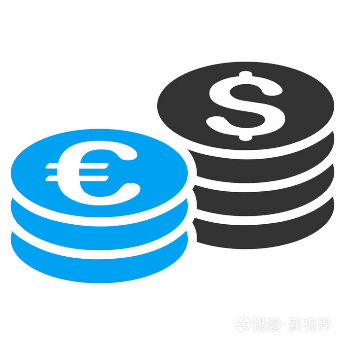 美元和欧元硬币栈平面矢量图标