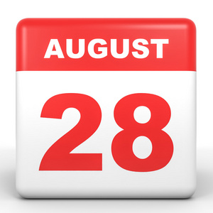 8 月 28 日.白色背景上的日历照片
