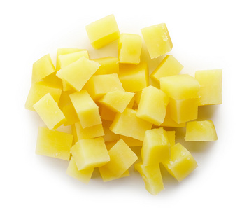 没人伴奏上白,从上面孤立的煮的土豆丁照片