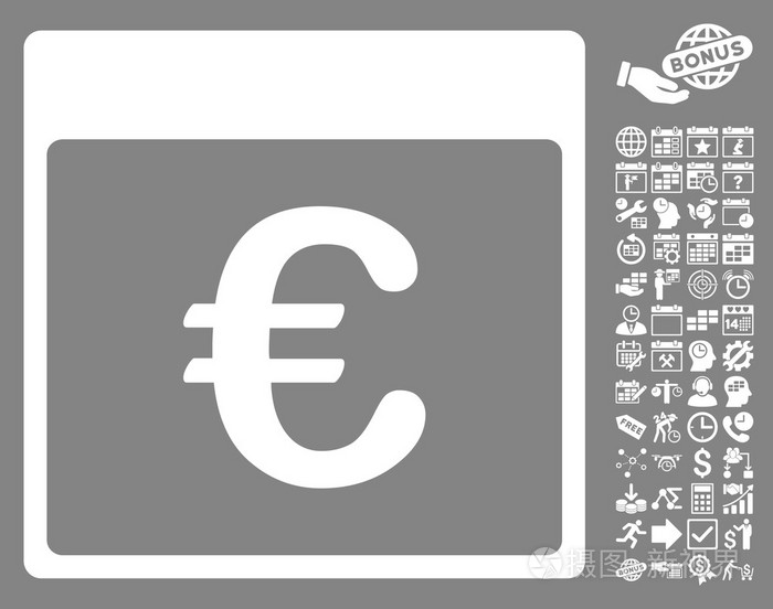 欧元货币日历页单位矢量图标与奖金