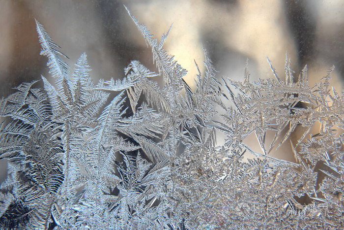 冬季玻璃上的霜冻图案