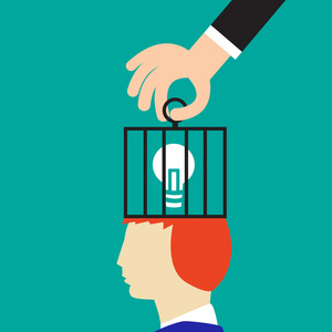 学习新思想新想法锁定坏的教育,通过矢量照片